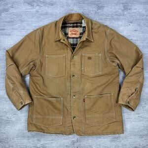 VTG Levi's Engineers Duck Canvas Chore Coat Blanket Lined Flannel Barn Jacket L